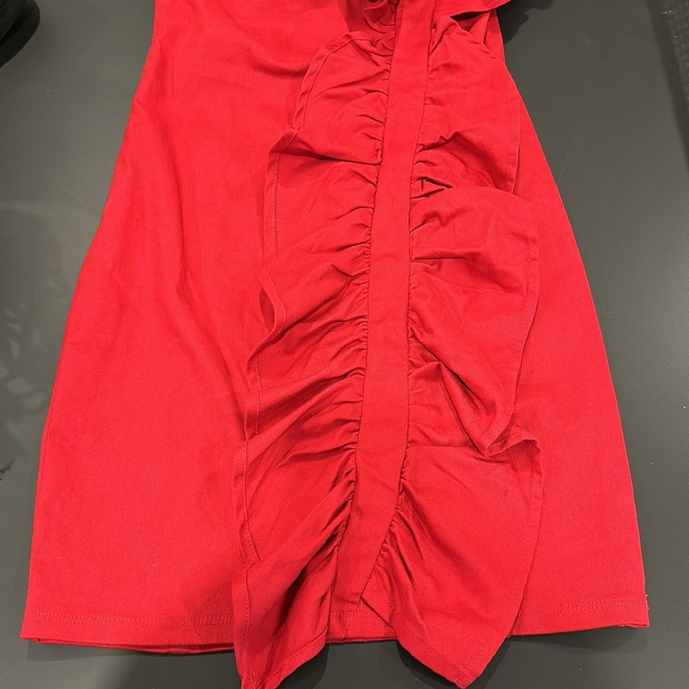 One Shoulder Ruffle Red Mini Dress - Picture 5 of 6